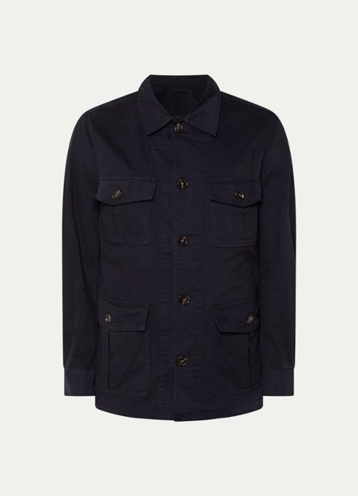 Oscar Jacobson Safari jack met opgestikte zakken  - voorkant 2 donkerblauw