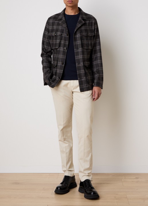 Oscar Jacobson Sirolo overshirt in wolblend met borstzakken - voorkant 6 donkerbruin