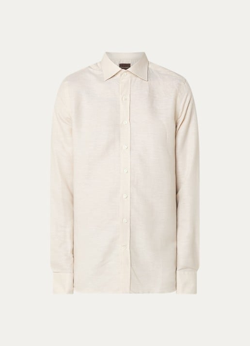 Oscar Jacobson Slim fit overhemd in linnenblend - voorkant 4 beige