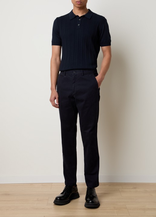 Oscar Jacobson Tapered fit chino met steekzakken  - voorkant 2 donkerblauw