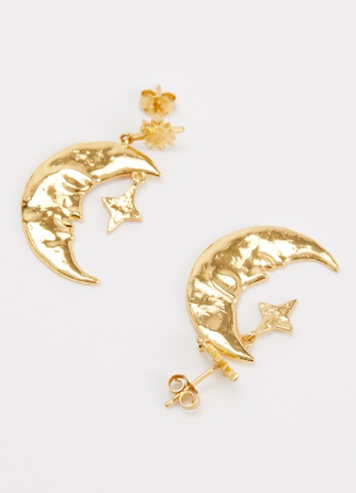 Ottoman Hands Crescent Moon oorstekers verguld - detail 3 goud