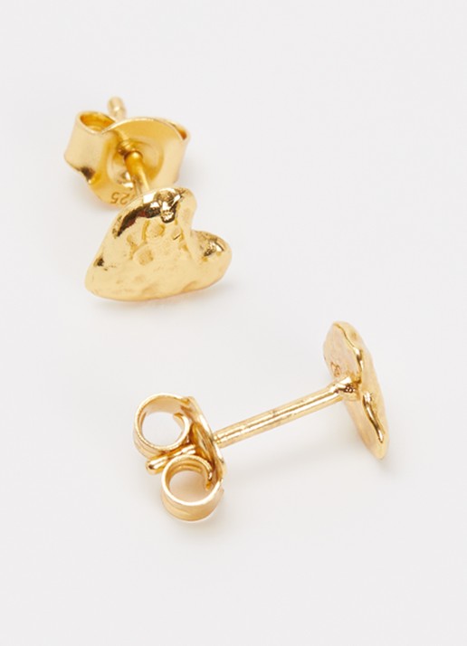 Ottoman Hands Hammered Hearts oorknopjes verguld - detail goud