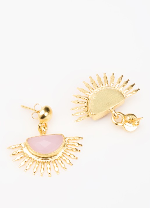 Ottoman Hands Sunrise Aqua Chalcedony Drop Stud oorstekers verguld - detail lichtroze