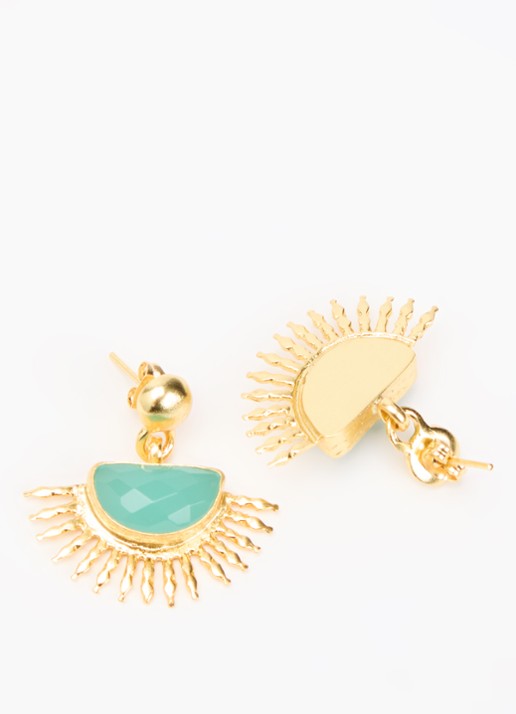 Ottoman Hands Sunrise Aqua Chalcedony Drop Stud oorstekers verguld - detail 2 groen