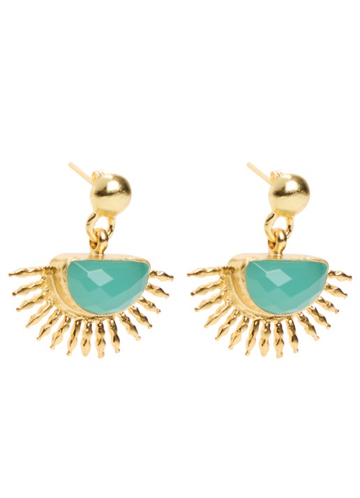 Ottoman Hands Sunrise Aqua Chalcedony Drop Stud oorstekers verguld