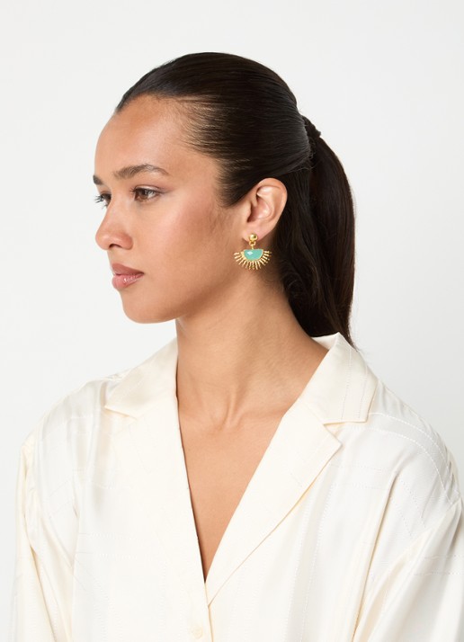 Ottoman Hands Sunrise Aqua Chalcedony Drop Stud oorstekers verguld - voorkant 4 groen