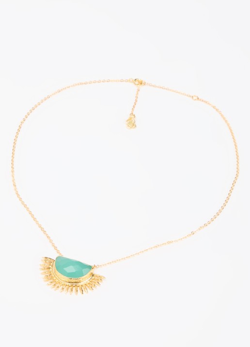 Ottoman Hands Sunrise Aqua Chalcedony ketting verguld - detail 2 groen