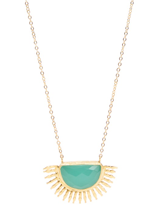Ottoman Hands Sunrise Aqua Chalcedony ketting verguld