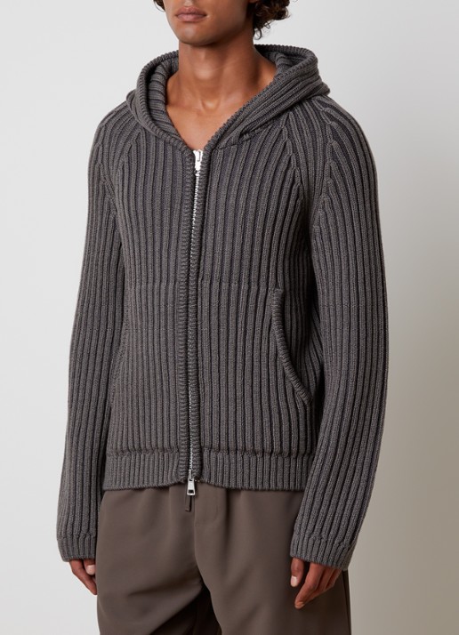 Our Legacy Level Hood ribgebreid vest van merino wol met capuchon