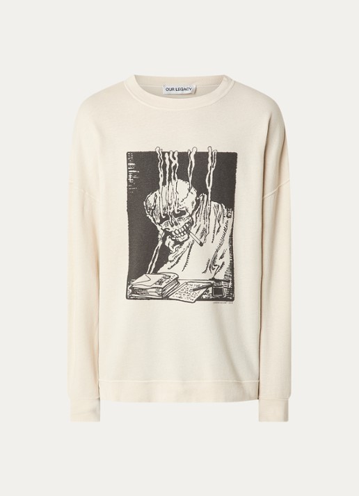 Our Legacy Slack longsleeve in linnenblend met front- en backprint - voorkant beige
