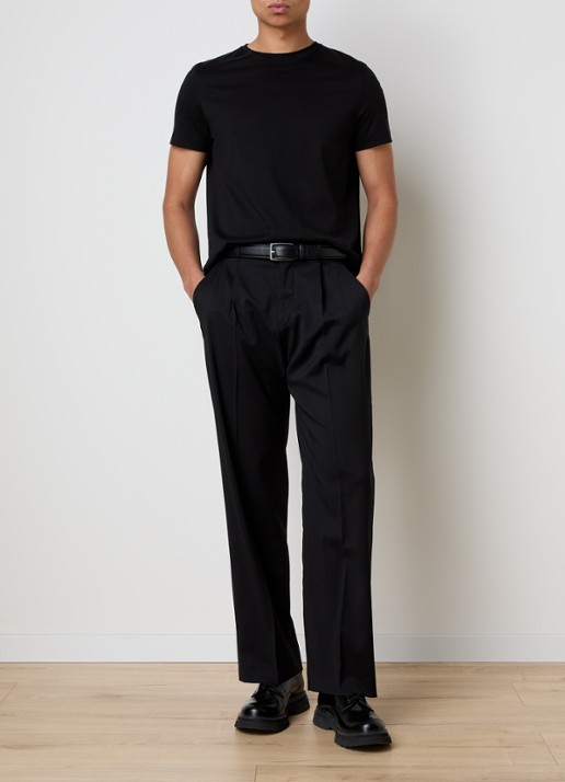 Our Legacy Straight leg pantalon van wol met persplooi - voorkant 2 zwart