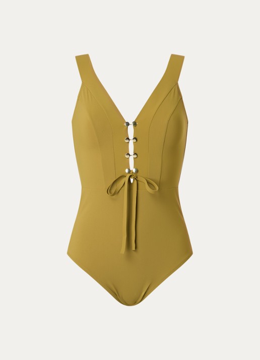 Pain de Sucre Bonnie badpak met rugdecolleté - voorkant 4 mosgroen