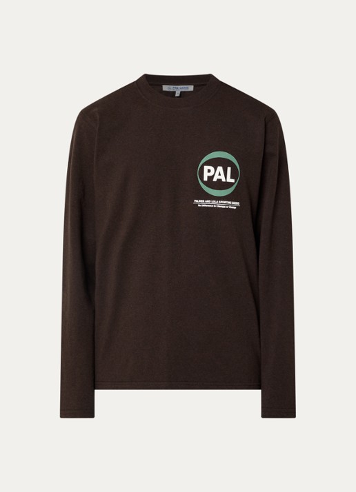 PAL Sporting Goods Longsleeve met logo- en backprint - voorkant donkerbruin
