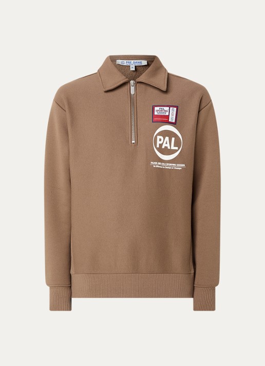 PAL Sporting Goods Pre game sweater met halve rits en logo - voorkant 2 lichtbruin