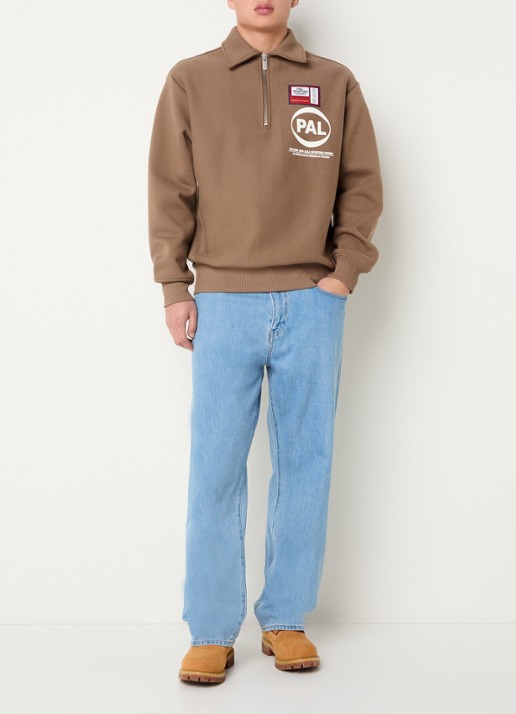 PAL Sporting Goods Pre game sweater met halve rits en logo - voorkant 3 lichtbruin