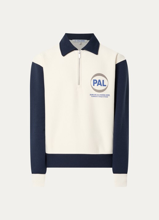 PAL Sporting Goods Pre Game sweater met halve rits en logo - voorkant 2 gebroken wit