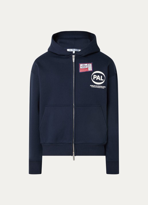 PAL Sporting Goods Pre game sweatvest met capuchon en logo - voorkant 2 donkerblauw