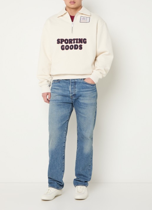PAL Sporting Goods Swing For The Fences sweater met logoborduring - voorkant 3 gebroken wit