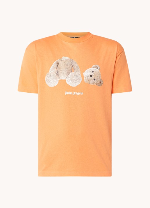 Palm Angels Bear T-shirt met front-en backprint - voorkant oranje