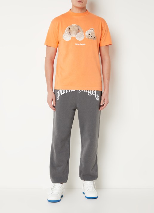 Palm Angels Bear T-shirt met front-en backprint - voorkant 2 oranje