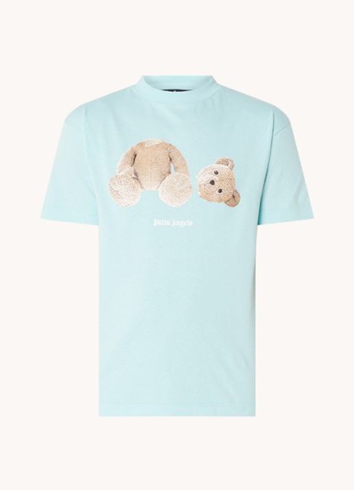 Palm Angels Bear T-shirt met front-en backprint - voorkant 4 turquoise