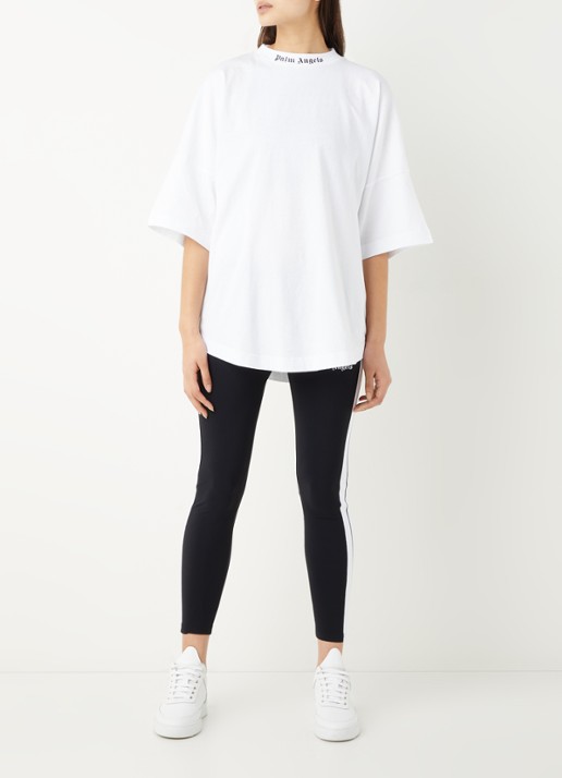 Palm Angels Oversized T-shirt met logo- en backprint - voorkant 4 wit