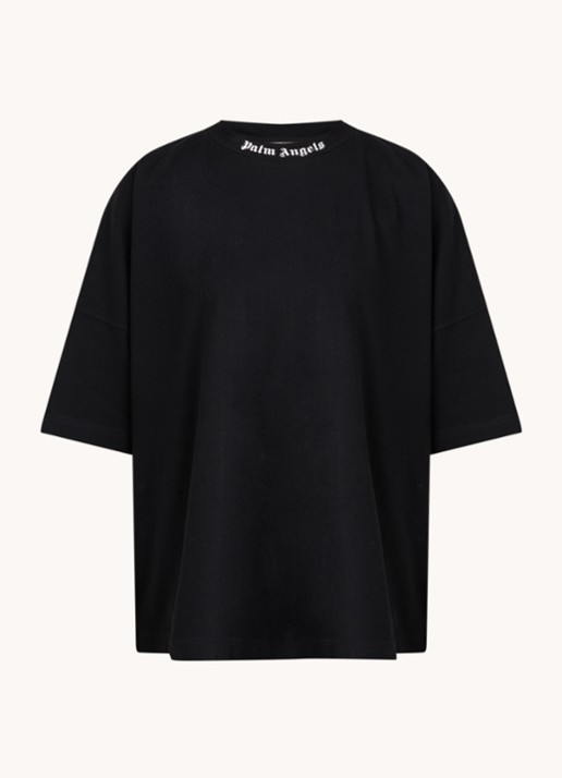 Palm Angels Oversized T-shirt met logo- en backprint - voorkant 2 zwart