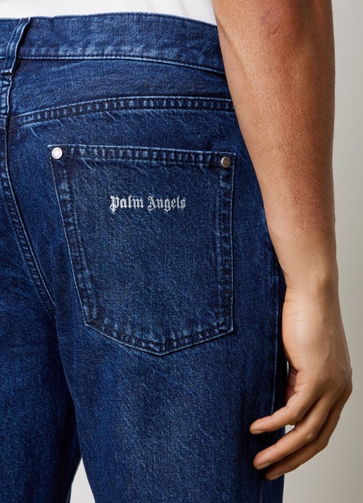 Palm Angels Straight leg jeans met donkere wassing - detail 5 indigo
