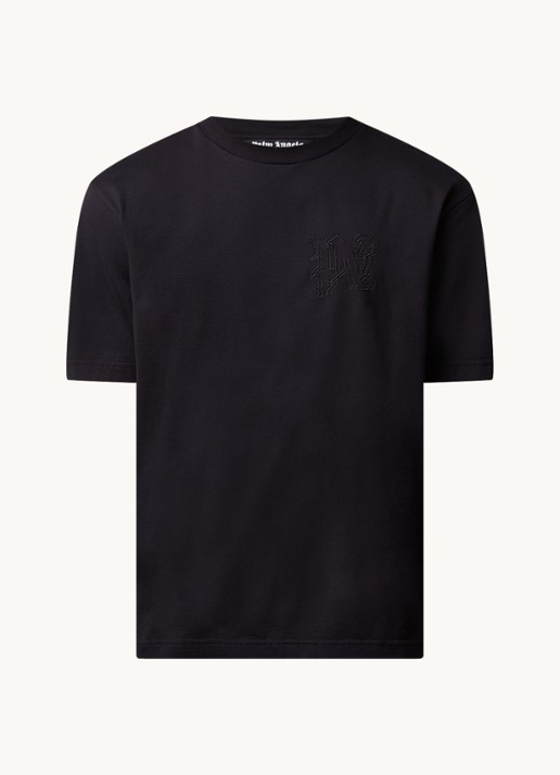 Palm Angels T-shirt met logoborduring - voorkant 3 zwart