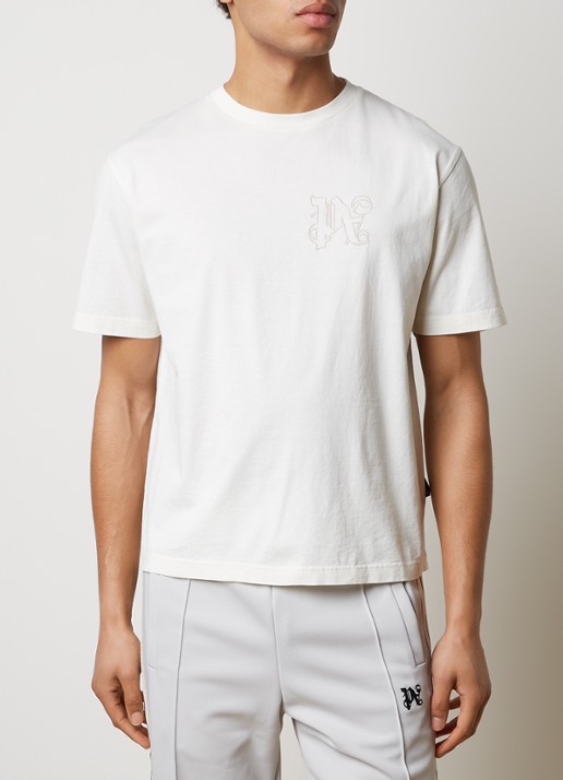Palm Angels T-shirt met logoborduring - detail 4 gebroken wit