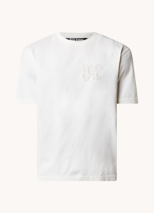 Palm Angels T-shirt met logoborduring - voorkant gebroken wit