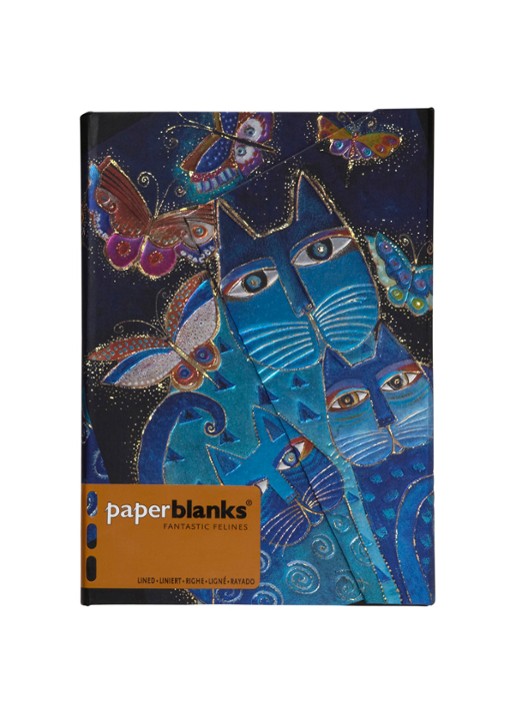 Paperblanks Blue Cats & Butterflies Midi gelinieerd notitieboek  - voorkant blauw