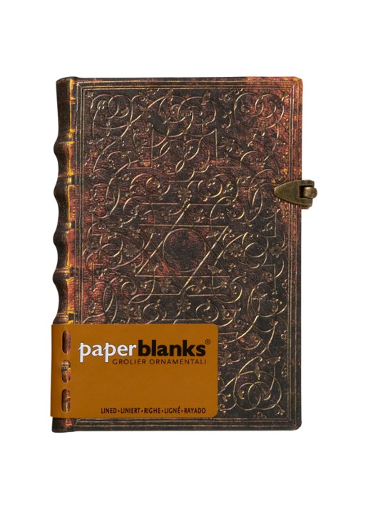 Paperblanks Grolier Mini gelinieerd notitieboek  - voorkant roodbruin