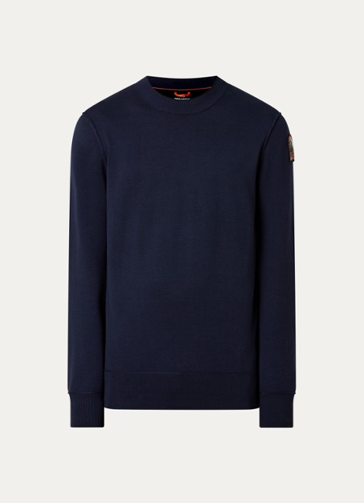 Parajumpers Braw fijngebreide pullover met logo - voorkant donkerblauw