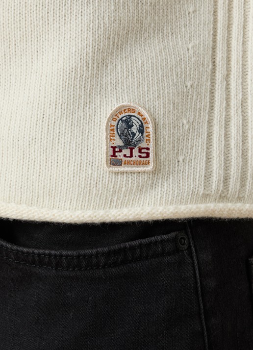 Parajumpers Grofgebreide trui met halve rits en logo - detail 3 ivoor