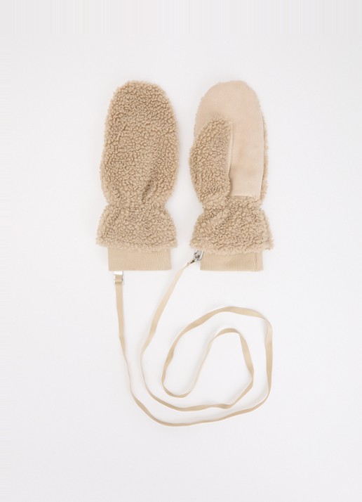 Parajumpers Ilova wanten van teddy met logo - voorkant beige