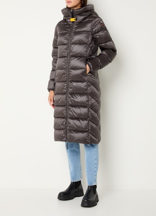 Parajumpers Leah longline puffer jas met donsvulling en capuchon - detail bruin