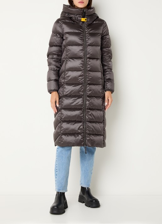 Parajumpers Leah longline puffer jas met donsvulling en capuchon - voorkant 3 bruin