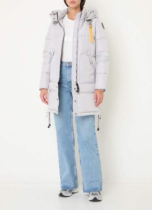 Parajumpers Long Bear gewatteerde jas met donsvulling en afneembare capuchon - voorkant 4 lichtgrijs