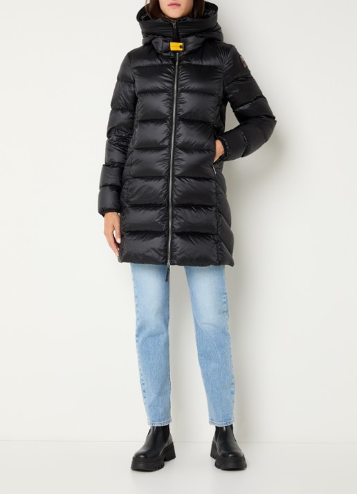 Parajumpers Marion longline puffer jas met donsvulling en capuchon - voorkant 2 zwart
