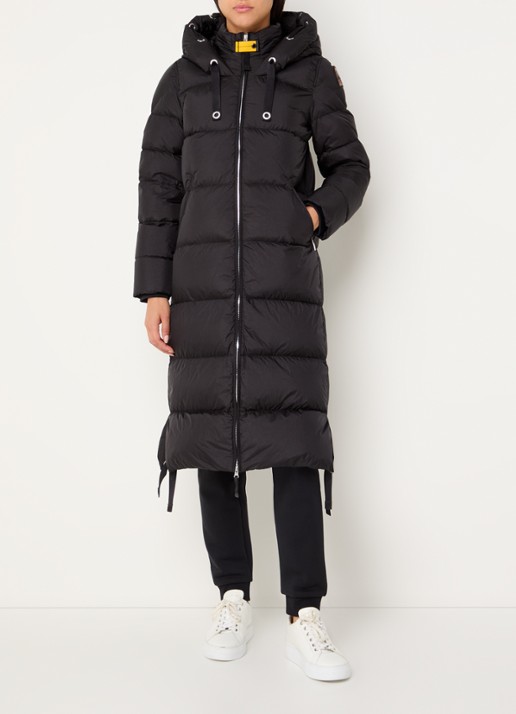 Parajumpers Panda longline puffer jas met donsvulling en capuchon  - voorkant 3 zwart