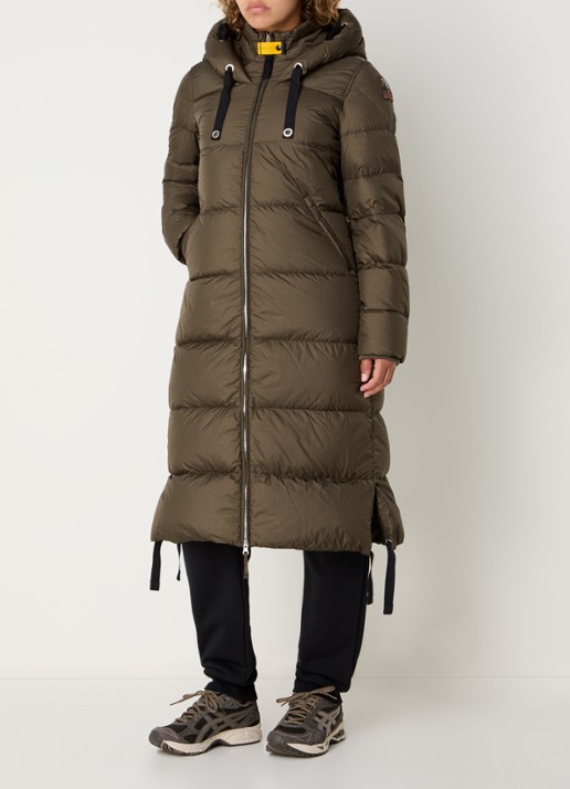 Parajumpers Panda longline puffer jas met donsvulling en capuchon  - voorkant 2 olijfgroen
