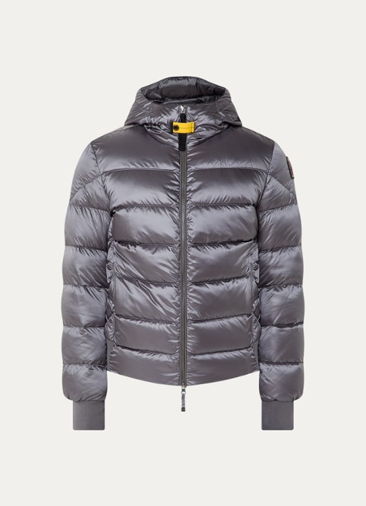 Parajumpers Pharrell puffer jack met capuchon en logo - voorkant donkergrijs