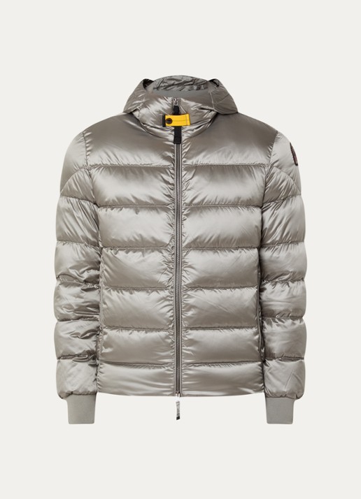 Parajumpers Pharrell puffer jack met capuchon en logo - voorkant grijs