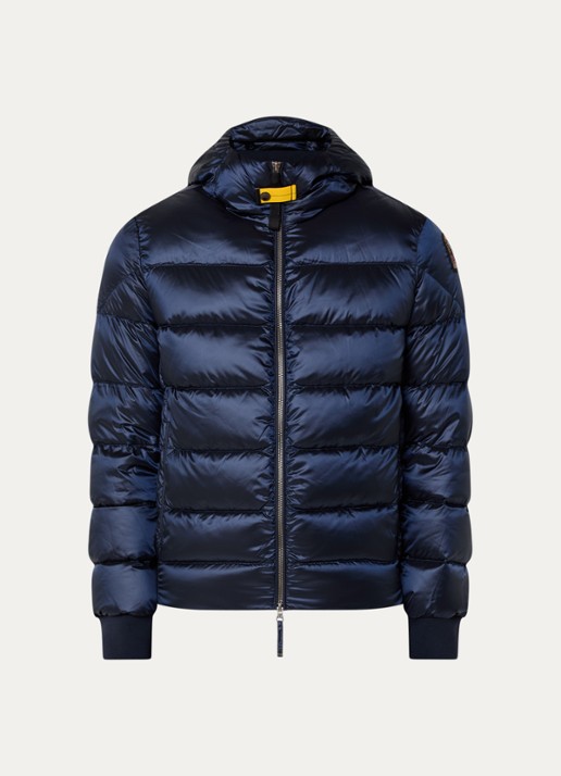 Parajumpers Pharrell puffer jack met capuchon en logo - voorkant donkerblauw