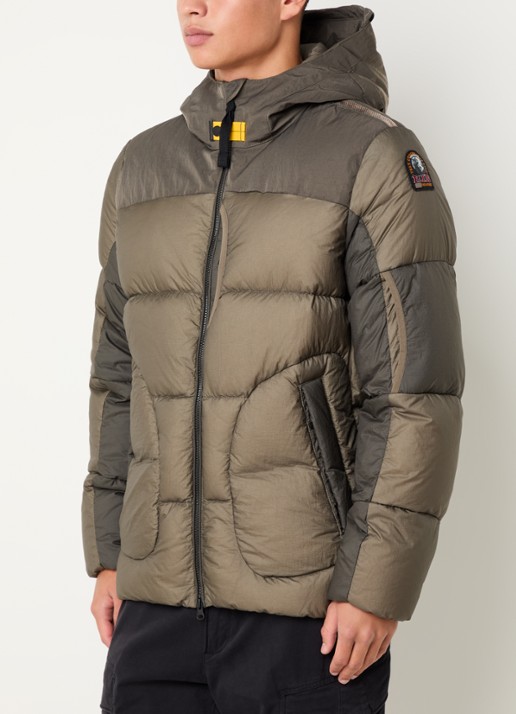 Parajumpers Sento puffer jack met capuchon - detail olijfgroen