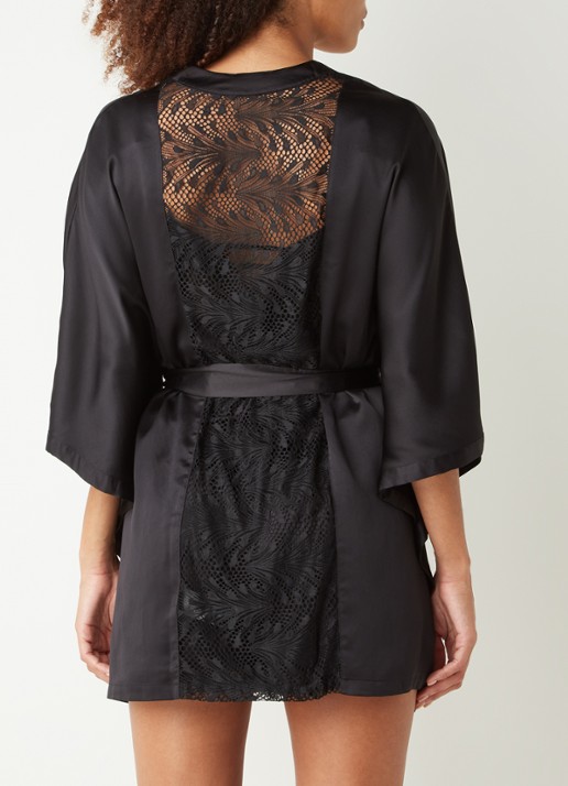 Passionata Thelma kimono van satijn met kant - achterkant 3 zwart