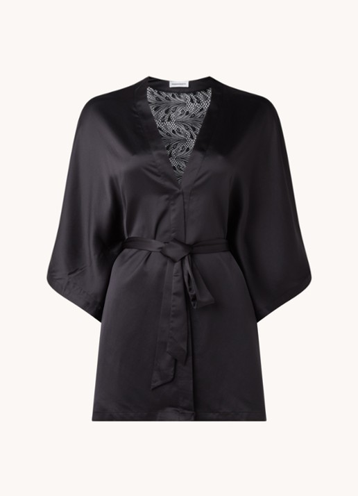 Passionata Thelma kimono van satijn met kant - voorkant zwart