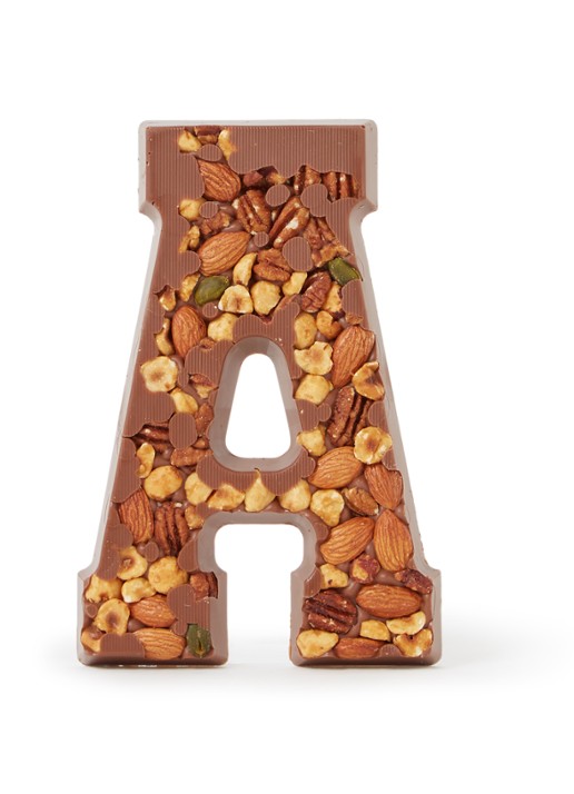 Patisserie de Bijenkorf Chocoladeletter Melk met noten 185 gram - A t/m Z - voorkant a