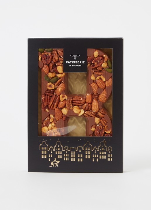 Patisserie de Bijenkorf Chocoladeletter Melk met noten 185 gram - A t/m Z - voorkant 2 b